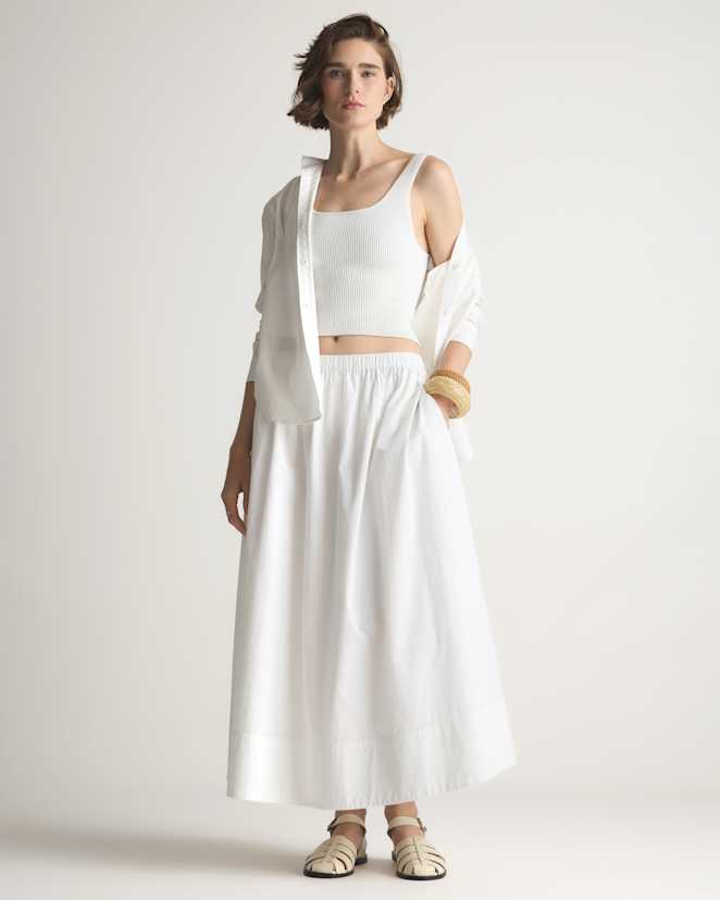 Classic White 100% Organic Cotton Poplin A-line Maxi Skirt