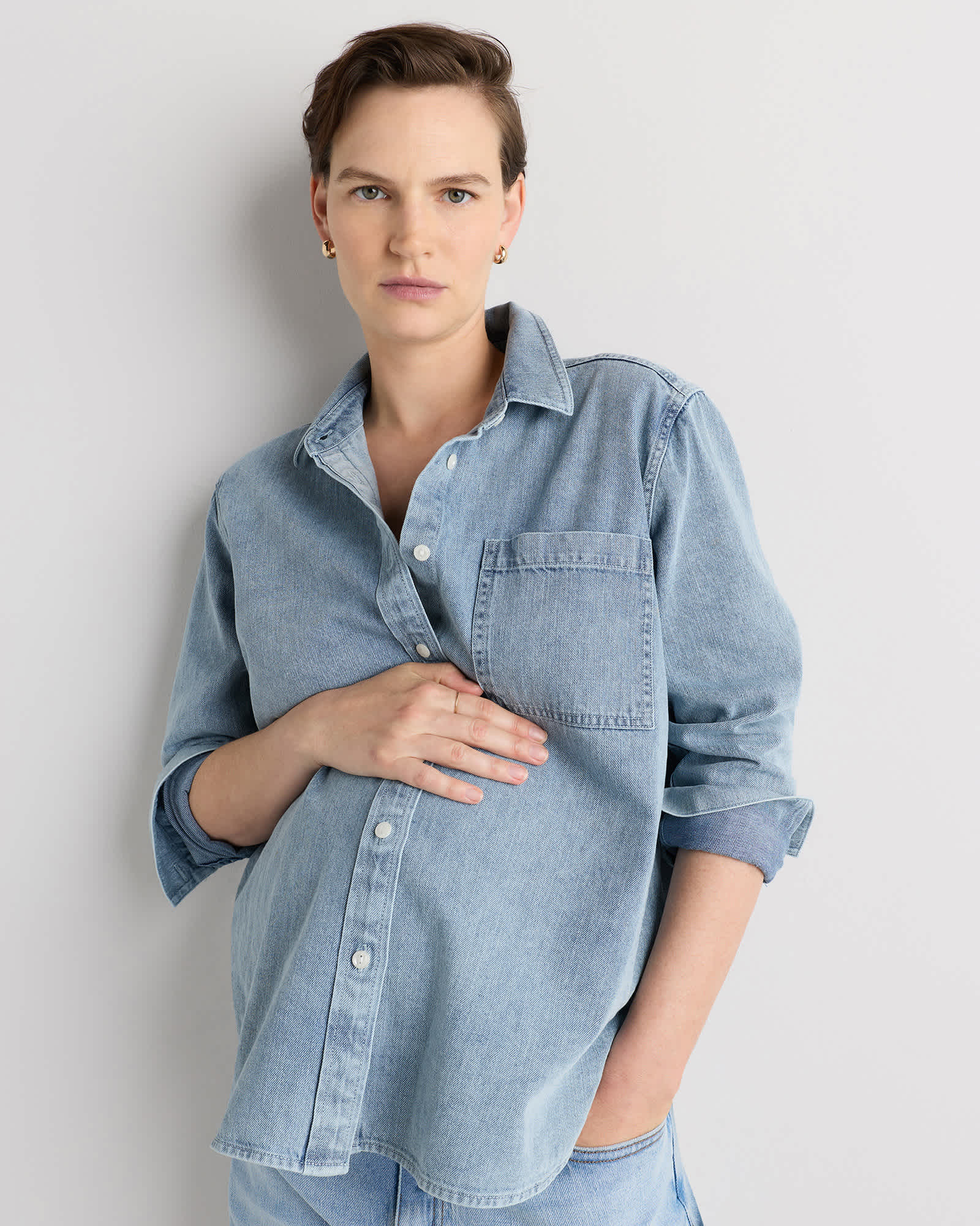 Blue Oversized Denim Maternity Shirt