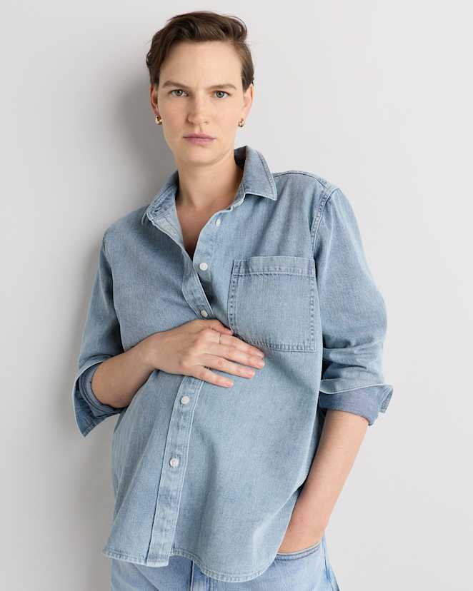 Blue Oversized Denim Maternity Shirt