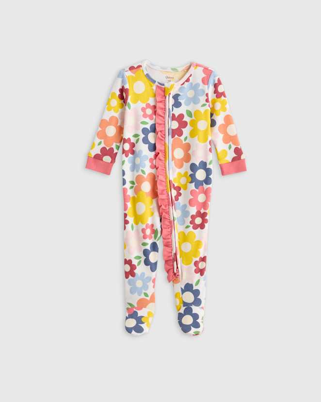 Pop Floral 100% Organic Cotton Ruffle Footie