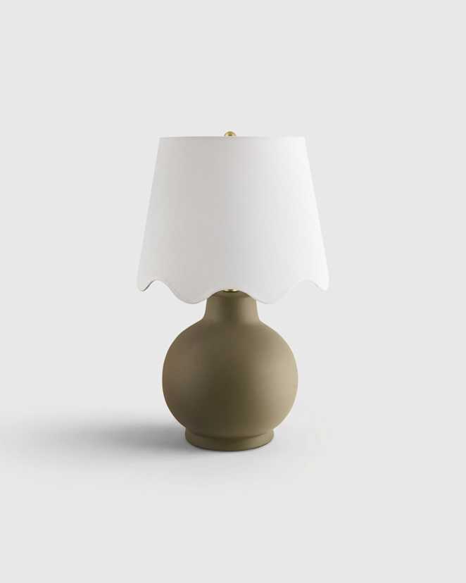 Olive Coastal Ceramic Table Lamp with Scallop Shade