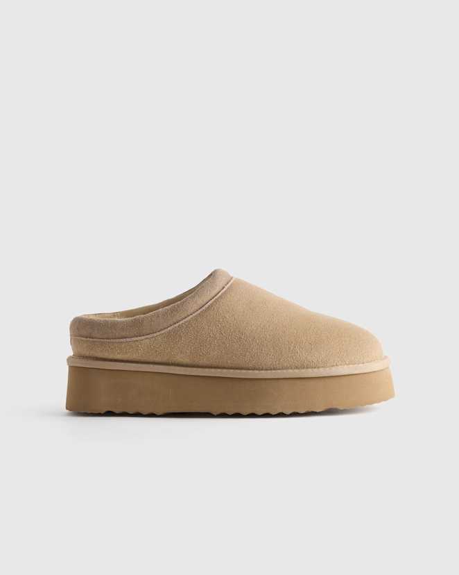 Light Sand Australian Shearling Platform Clog Slipper