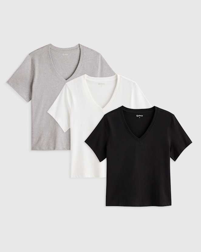 Classic Heather Grey 100% Organic Cotton Boxy V-Neck Tee 3 Pack Bundle