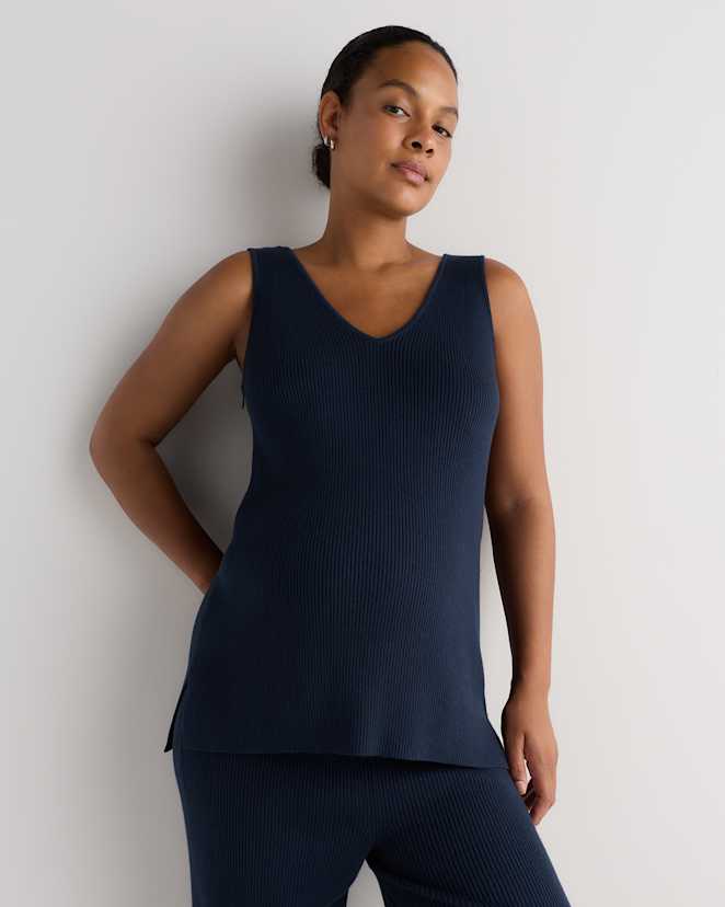 Atlas Navy Cotton Cashmere Maternity and Nursing V-Neck Tank