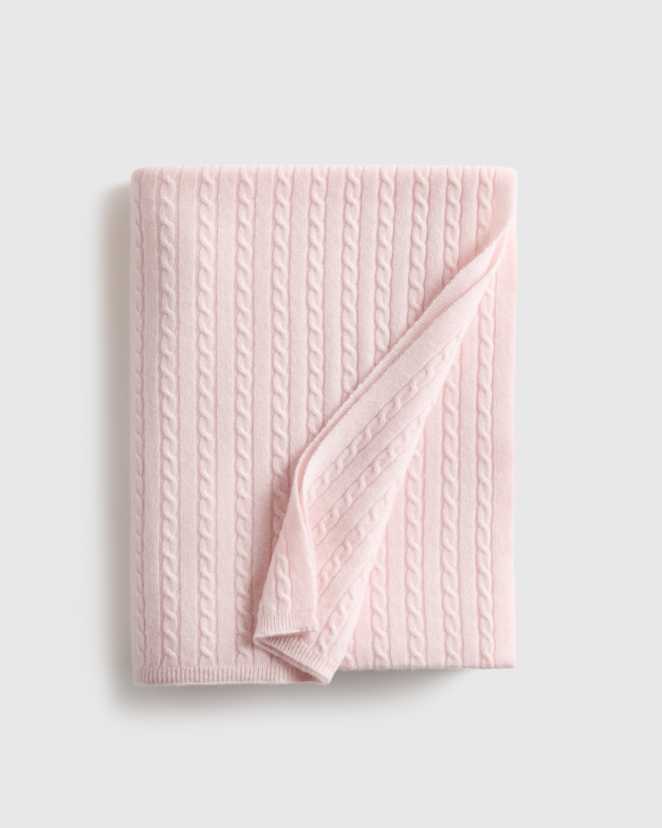 Minimal Pink Cable Knit Cashmere Throw