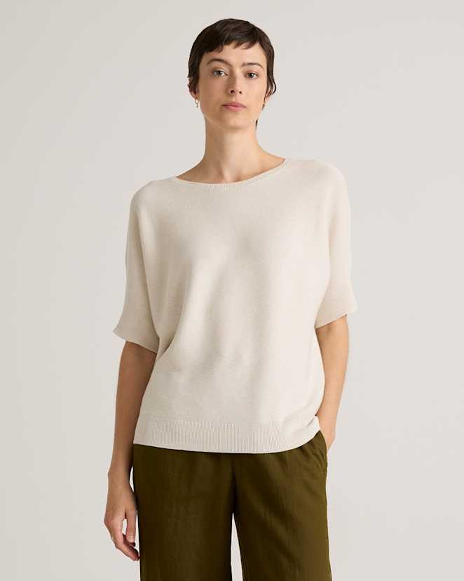 Heather Bone Lightweight Cotton Cashmere Link-Stitch Dolman Sweater