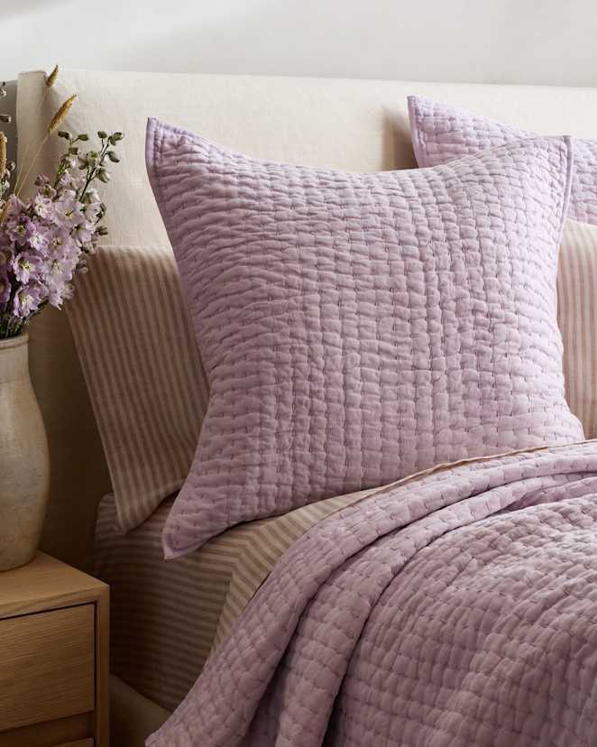 Orchid European Linen Cotton Stitch Quilted Euro Sham