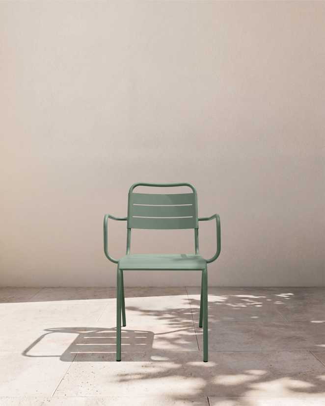 Sage Green Powder-Coated Aluminum Outdoor Stacking Armchair (Set of 2)