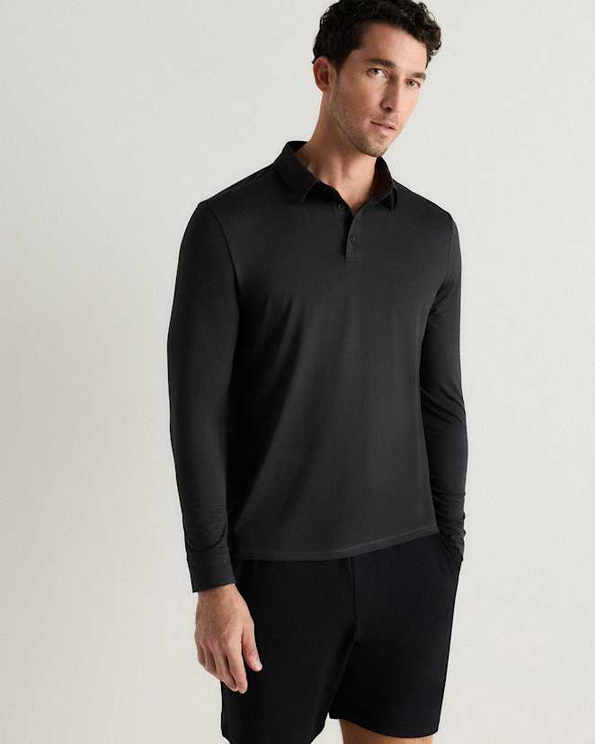 Heather Black Flowknit Breeze Performance Long Sleeve Polo