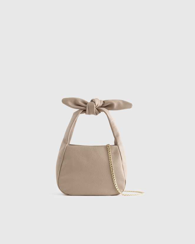 Taupe Italian Leather Mini Bow Bag