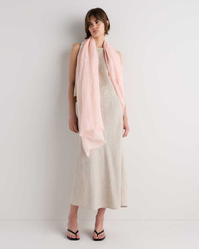 Soft Pink 100% European Linen Embroidered Scarf