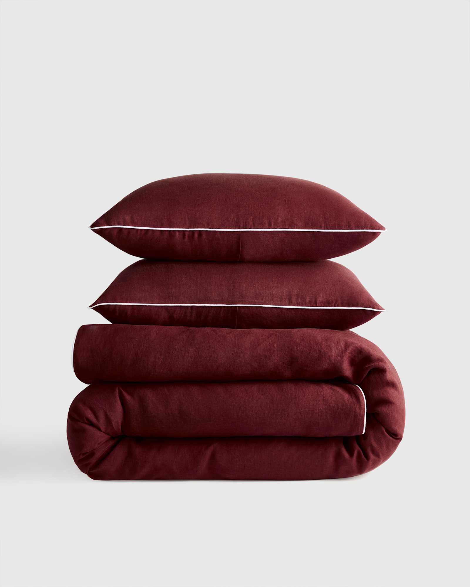 burgundy/white European Linen Piped Duvet Cover Set