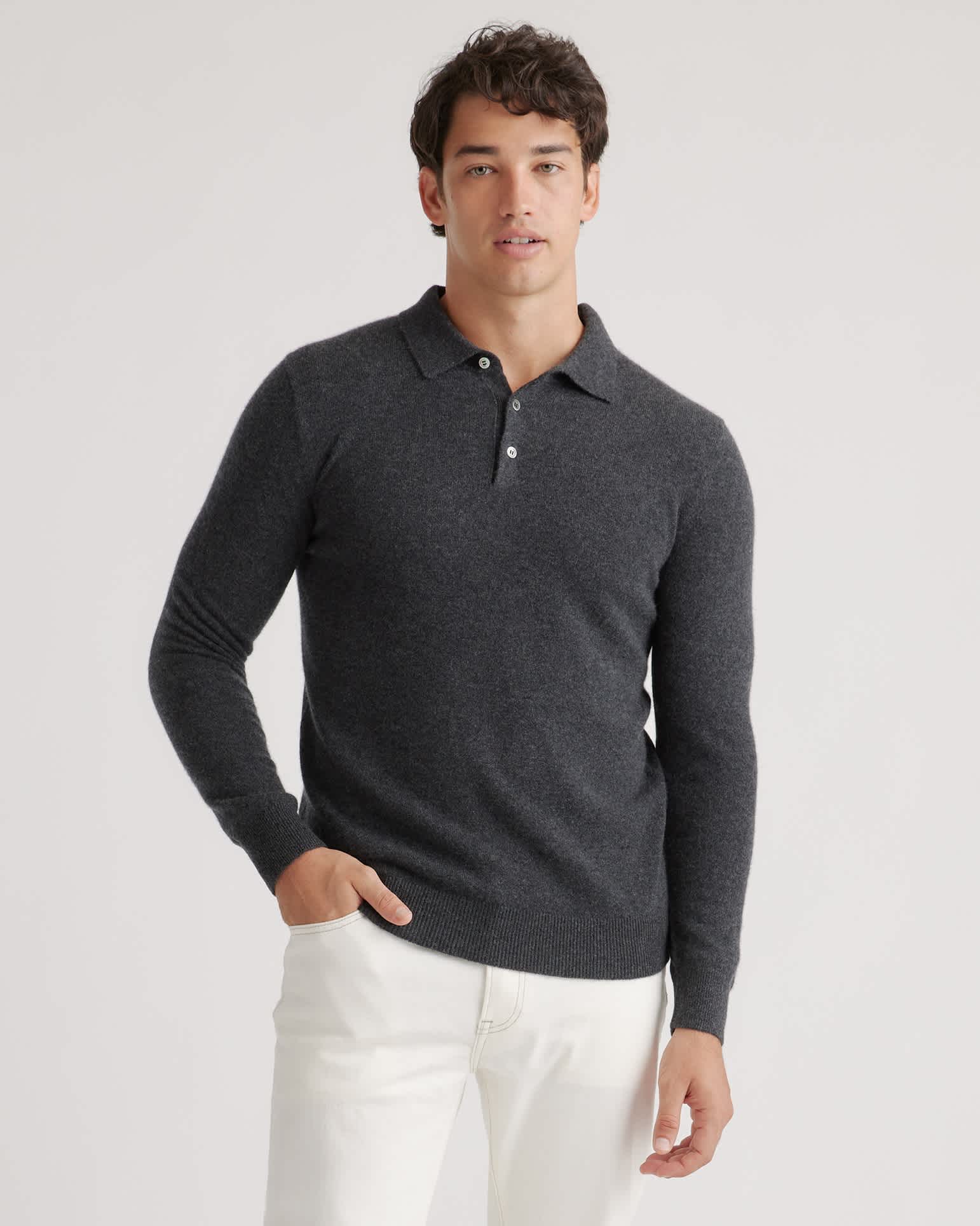 charcoal Mongolian Cashmere Polo Sweater