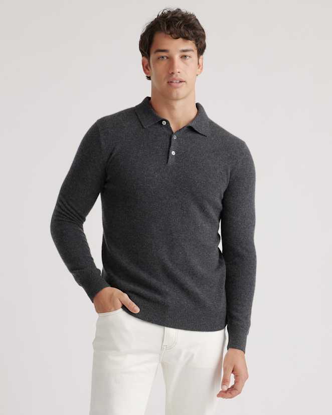 Charcoal Mongolian Cashmere Polo Sweater