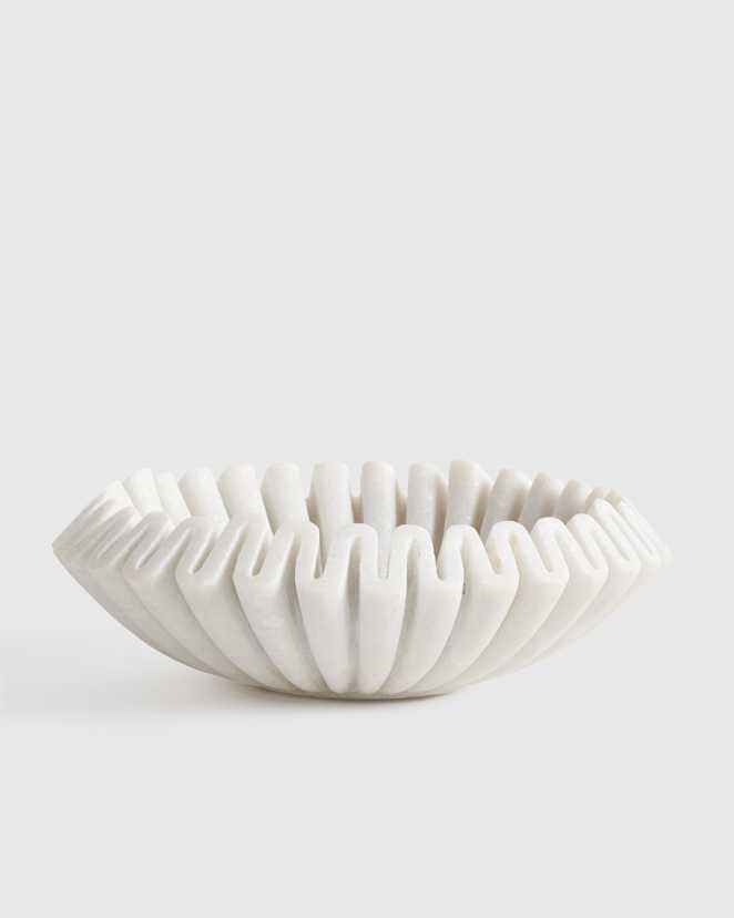 White Handcrafted Fluted Marble Decorative Bowl