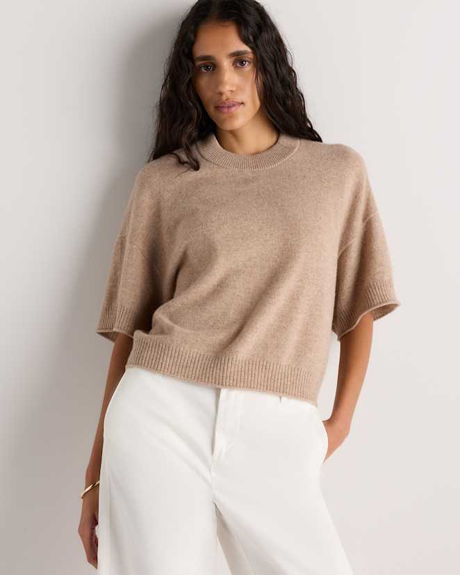 Oatmeal Mongolian Cashmere Cropped Oversized Tee
