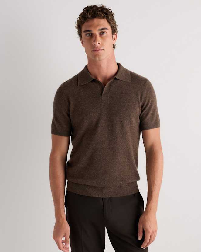 Brown 100% Mongolian Cashmere Johnny Collar Polo Sweater