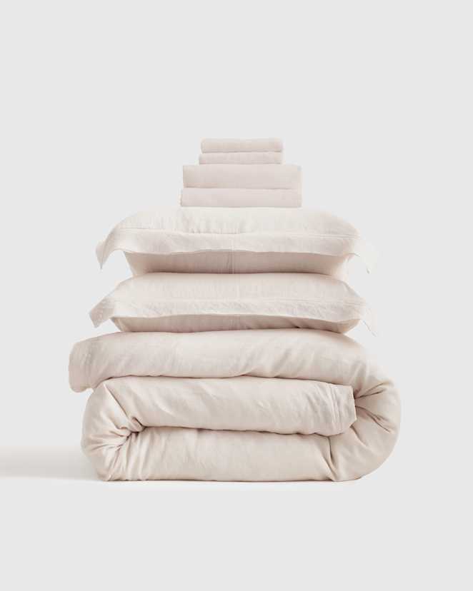 Sand European Linen Double Flange Deluxe Bedding Bundle