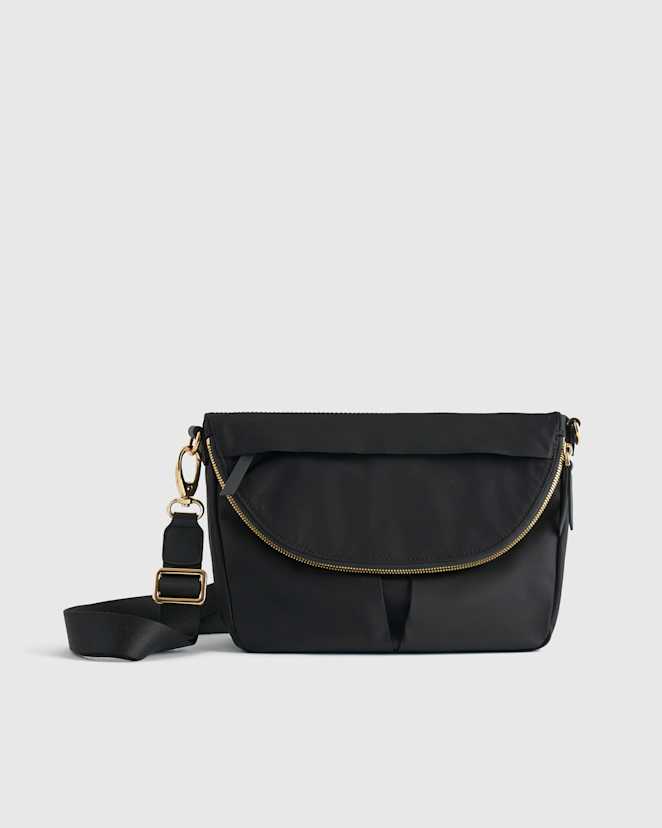 Black Revive Nylon Foldover Crossbody