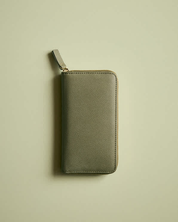Olive Italian Pebbled Leather Continental Wallet