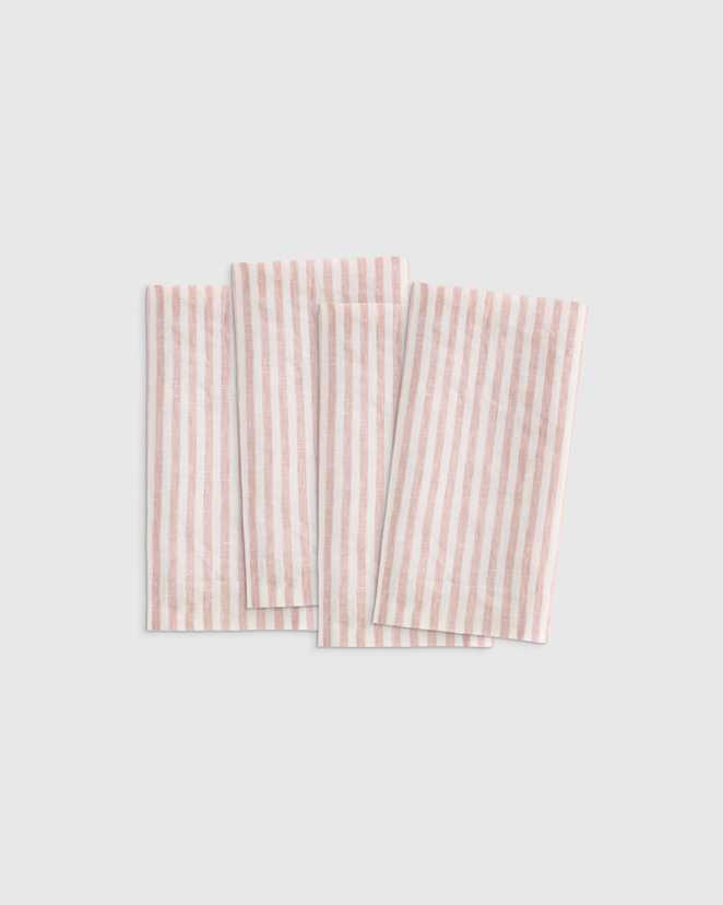 Dusty Mauve/White Stripe European Linen Wide-Hem Stripe Napkins (Set of 4)