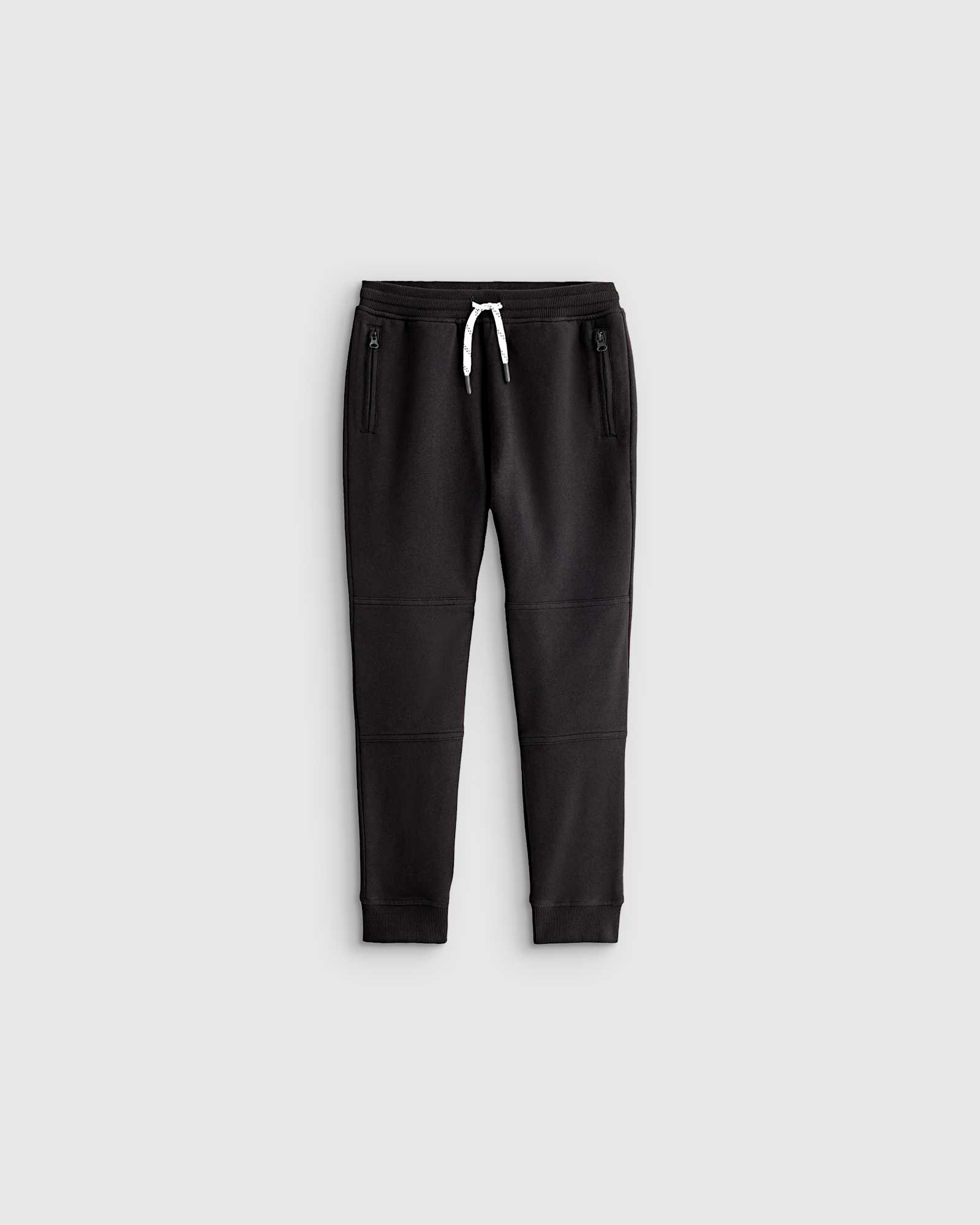 black Organic Cotton French Terry Reinforced Knee Slim Jogger