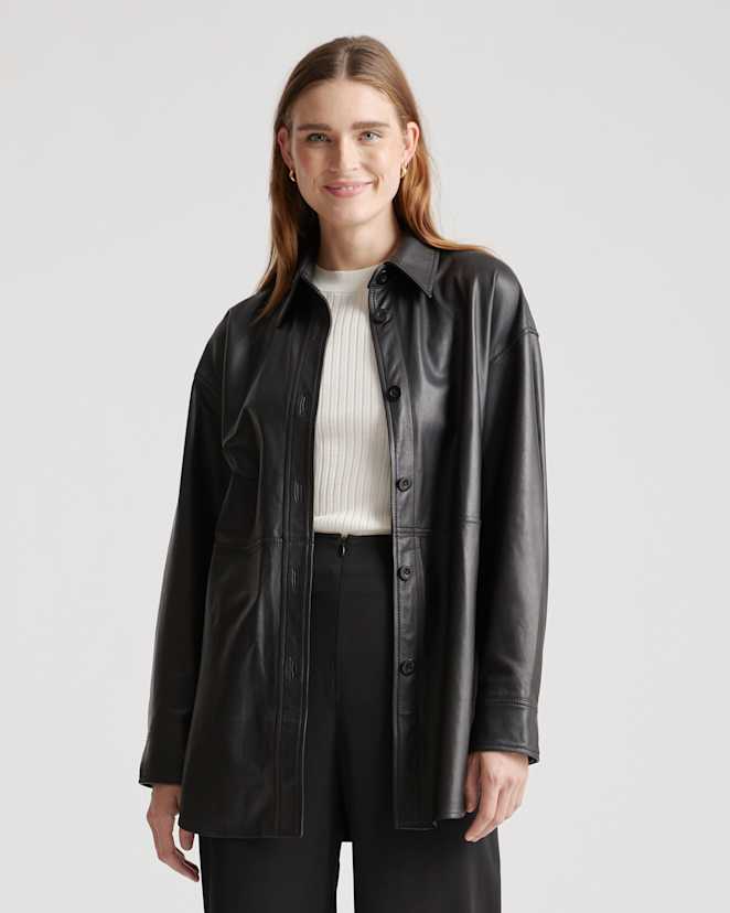 Black 100% Leather Shirt Jacket
