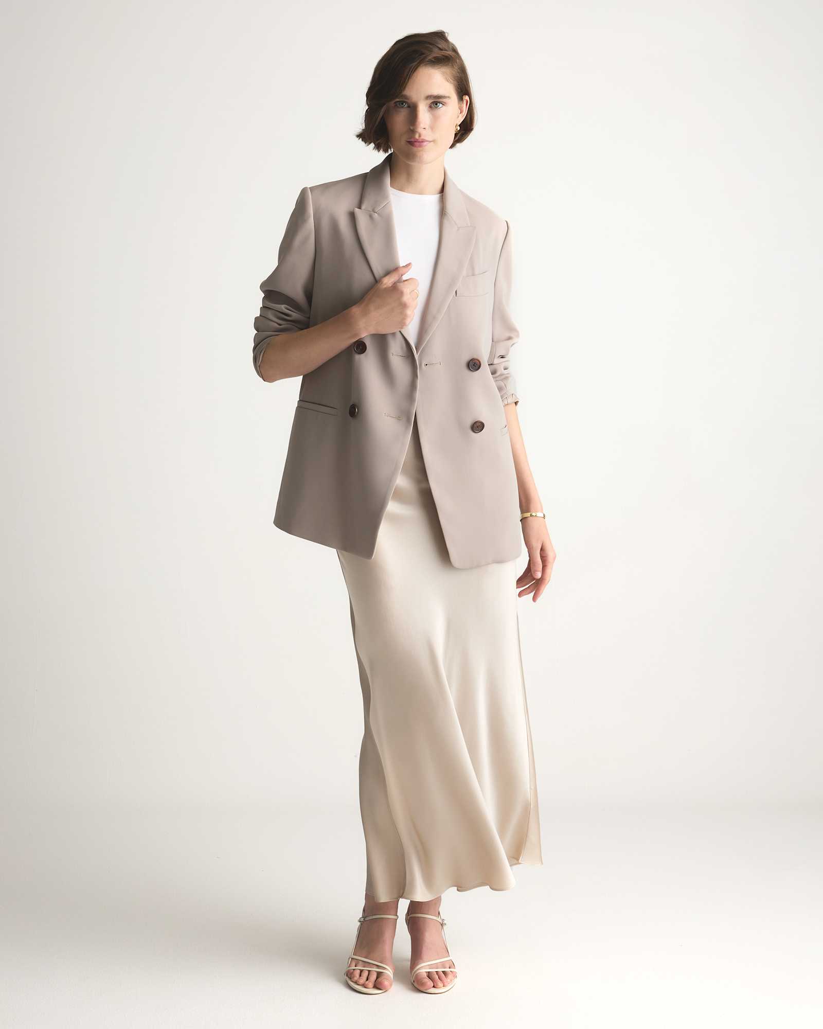 Champagne Jupe longue en 100 % soie lavable