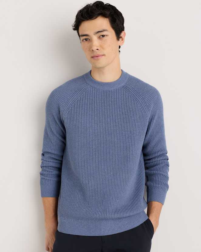 Moonstone Blue 100% Organic Cotton Ribbed Crewneck Sweater