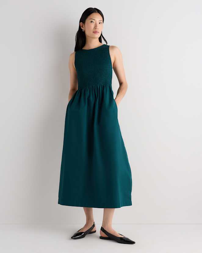 Ocean Green 100% Organic Cotton Poplin Boatneck Maxi Dress