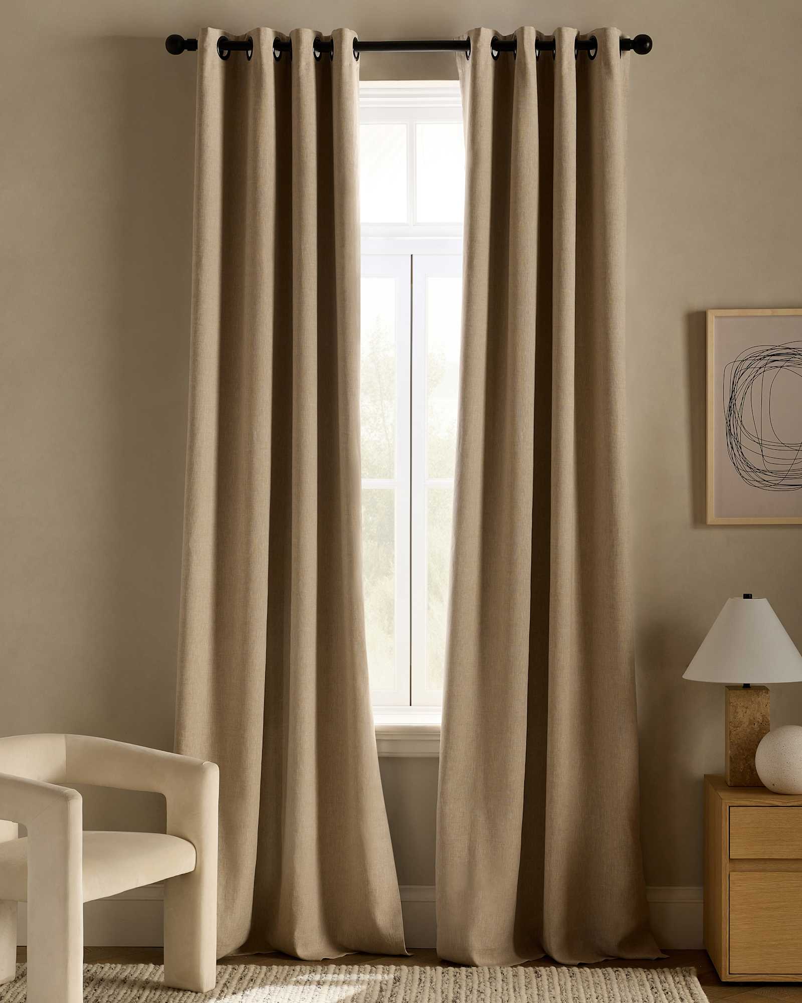 Flax European Linen Grommet Room Darkening Curtain - Single Panel