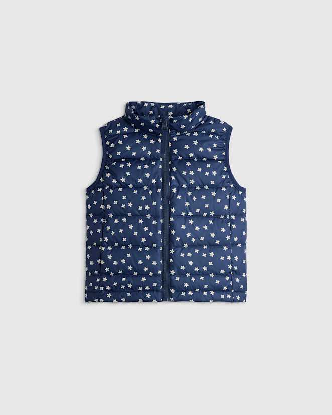 Navy Mini Floral Lightweight Down Puffer Vest