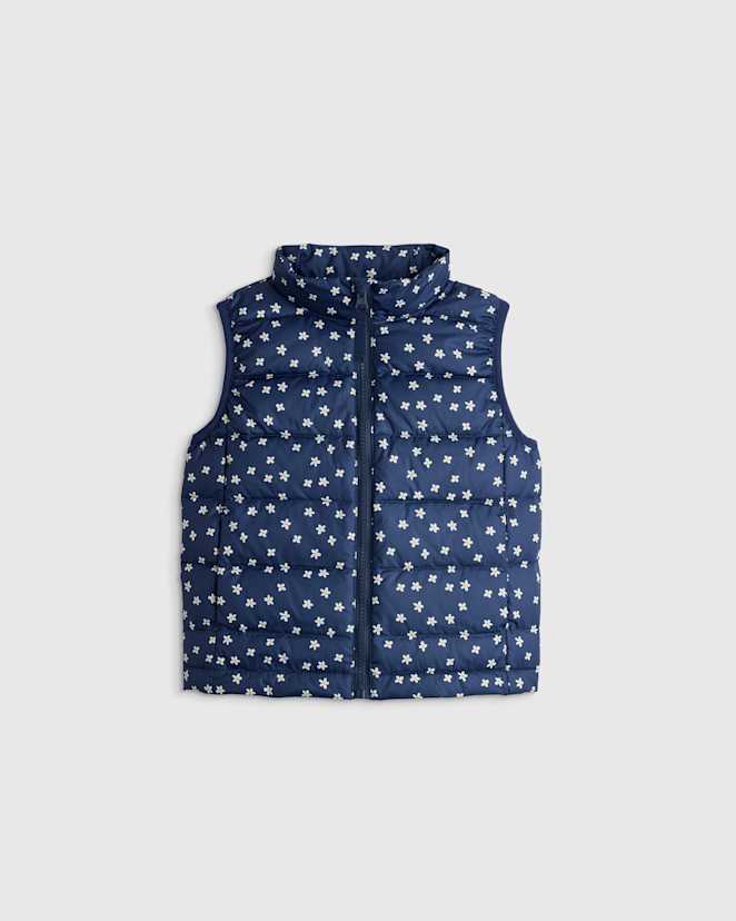 Navy Mini Floral Lightweight Down Puffer Vest