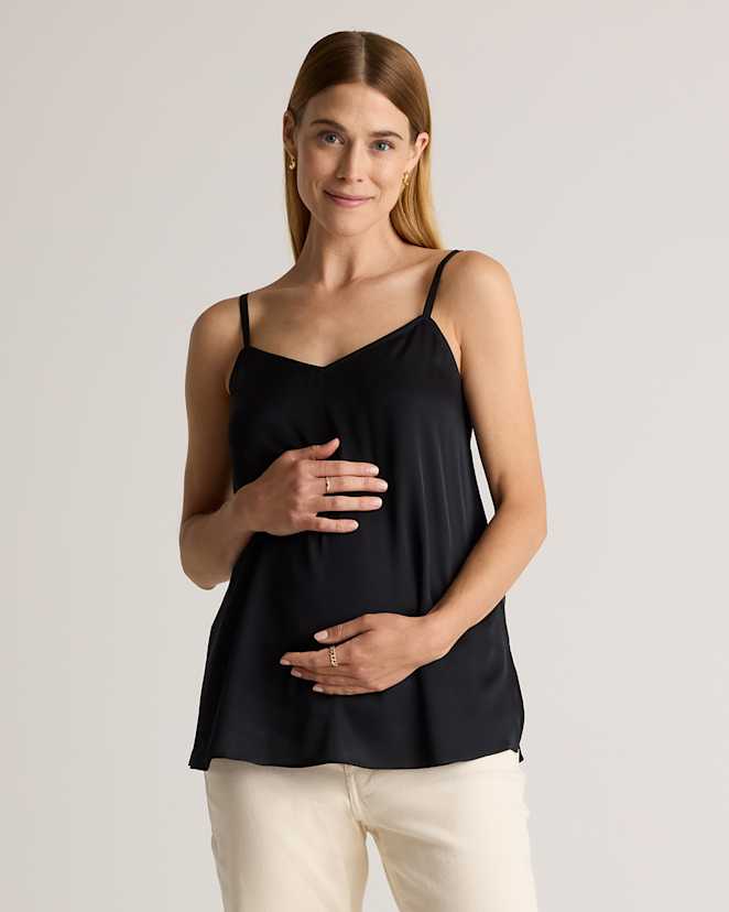 Black Washable Stretch Silk V-Neck Maternity Cami
