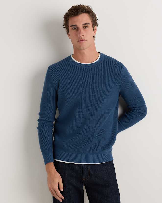 Smokey Blue Organic Cotton Cashmere Waffle Crewneck Sweater