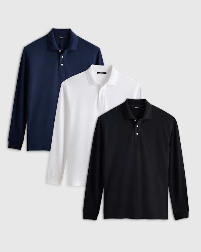 Navy Organic Cotton Long Sleeve Pique Polo 3 Pack