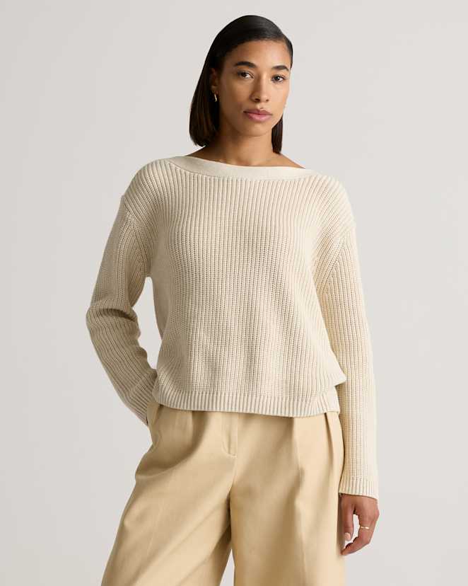 Speckled Beige 100% Organic Cotton Fisherman Boatneck Sweater