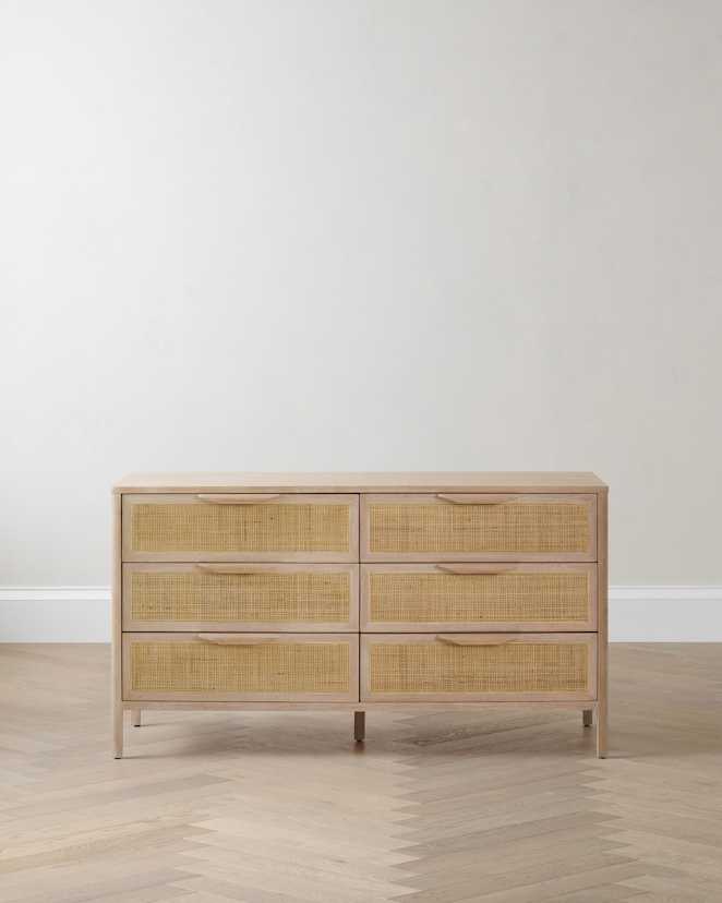 Natural Solid Wood and Natural Rattan 6-Drawer Dresser