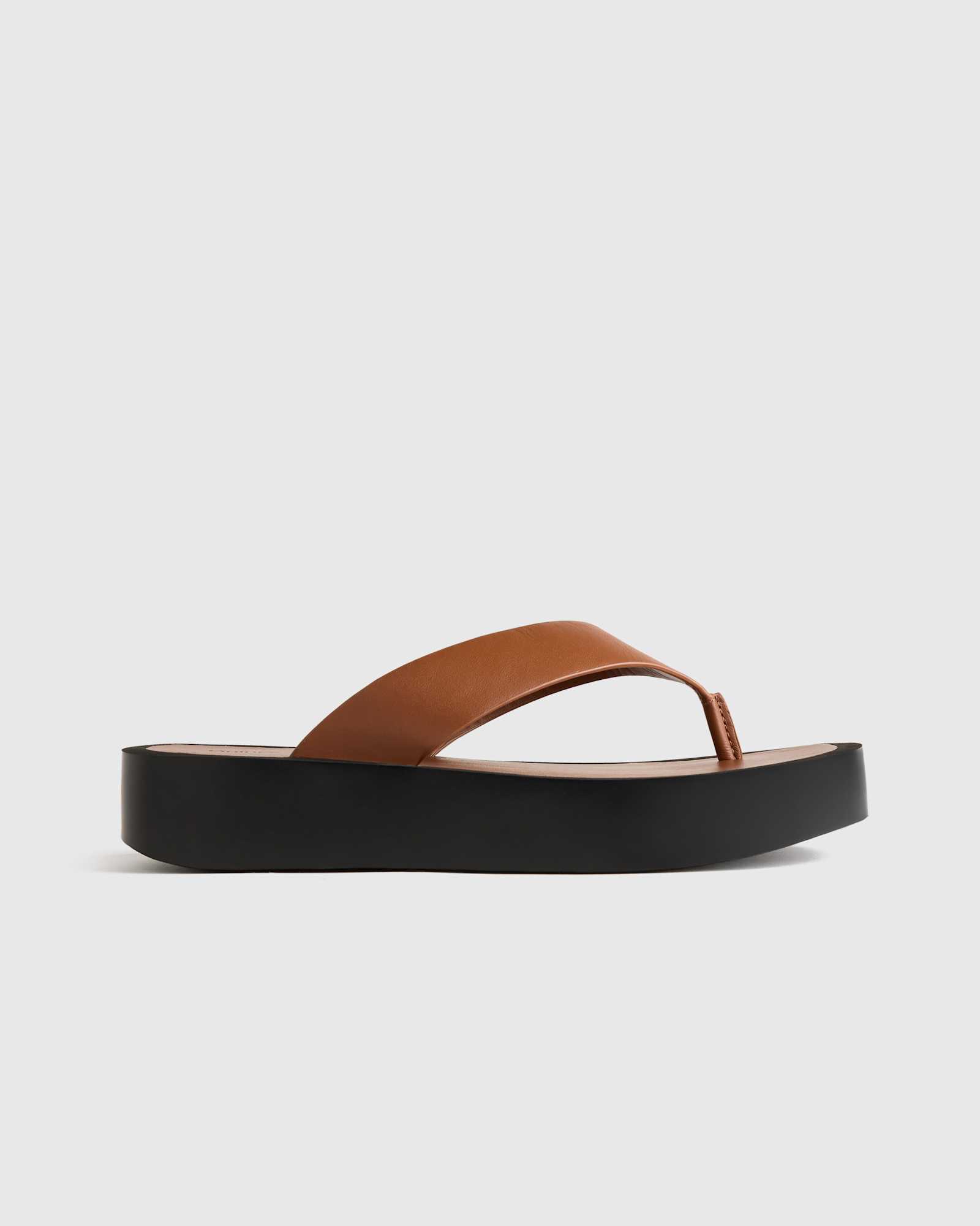 Cognac Italian Leather Thong Platform Sandal