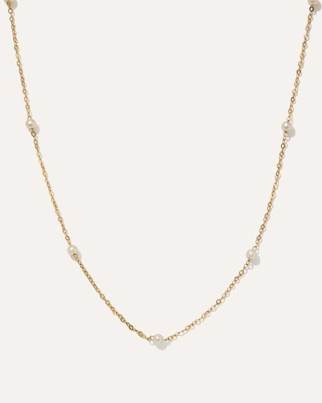 Yellow Gold 14K Gold Freshwater Cultured Pearl Station Necklace
