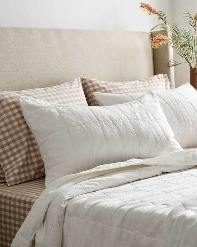 White Lightweight European Linen Box Quilted Sham Set