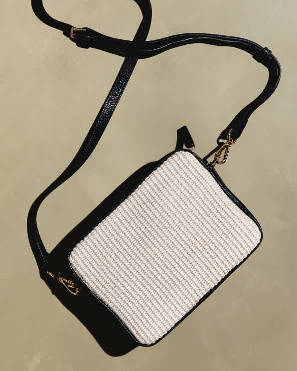 Natural Italian Leather & Raffia Crossbody