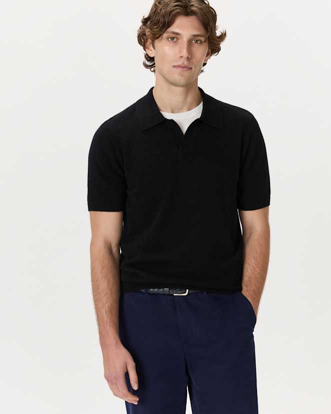 Black 100% Mongolian Cashmere Johnny Collar Polo Sweater
