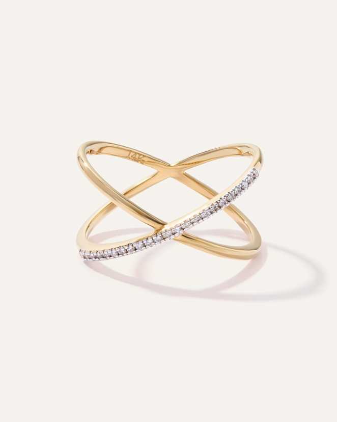 Yellow Gold 14K Gold Diamond Pave Crossover Ring