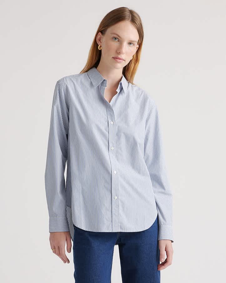 light-blue-stripe 100% Organic Cotton Poplin Long Sleeve Shirt