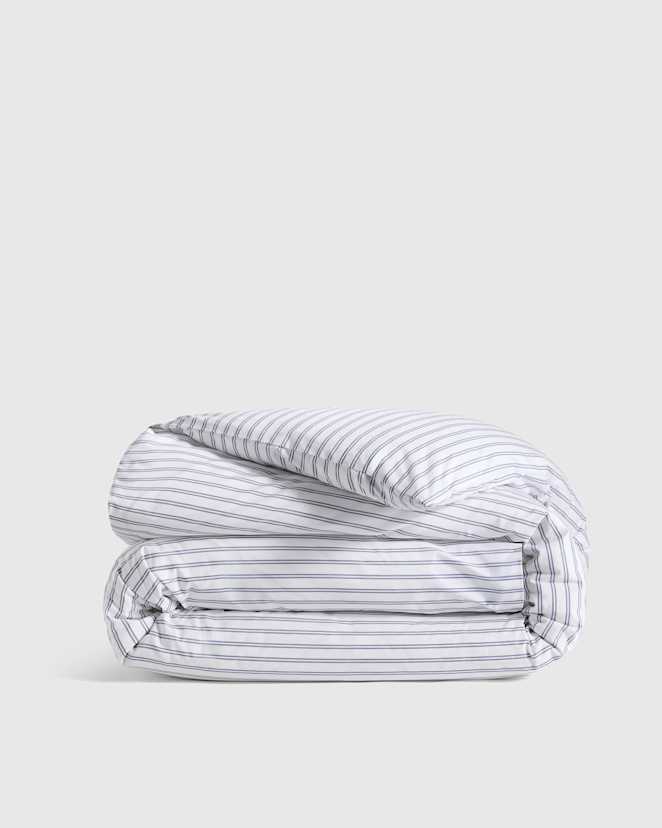 White/Mineral Classic Organic Percale Double Stripe Duvet Cover