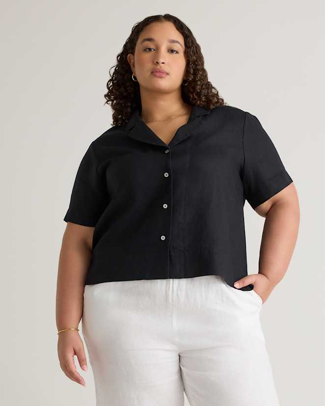 Black 100% European Linen Short Sleeve Shirt