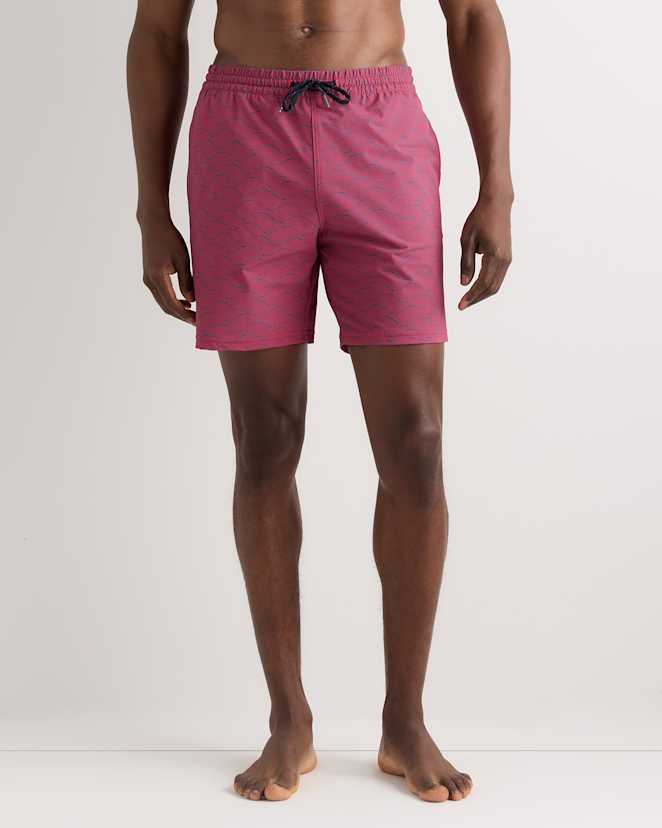 Red Tonal Waves Italian Swim Trunks