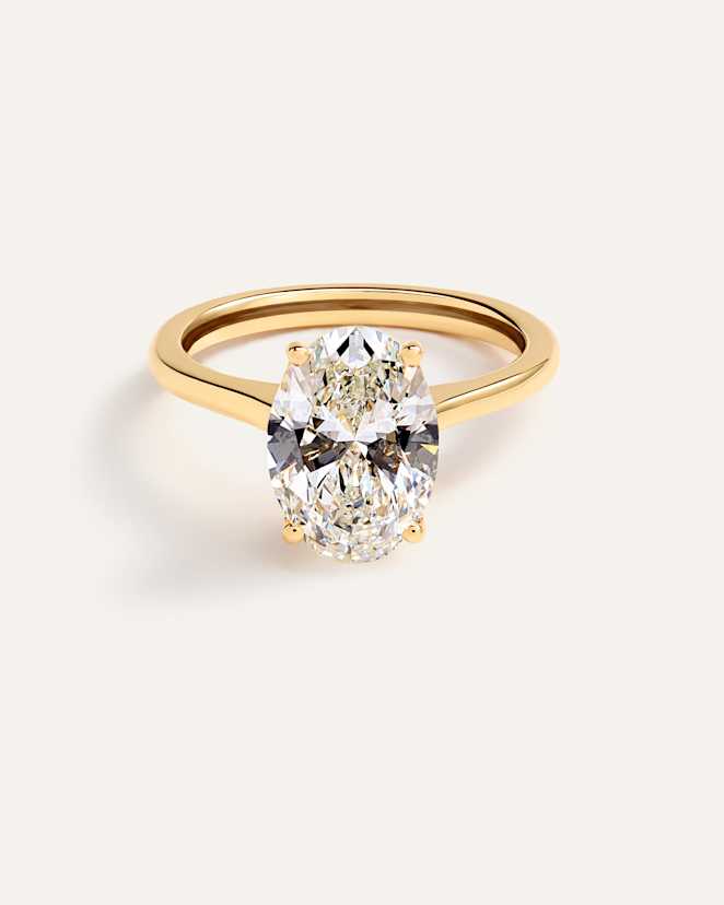 Yellow Gold Lab Grown Diamond Oval Trellis Cathedral Engagement Ring - 3ct