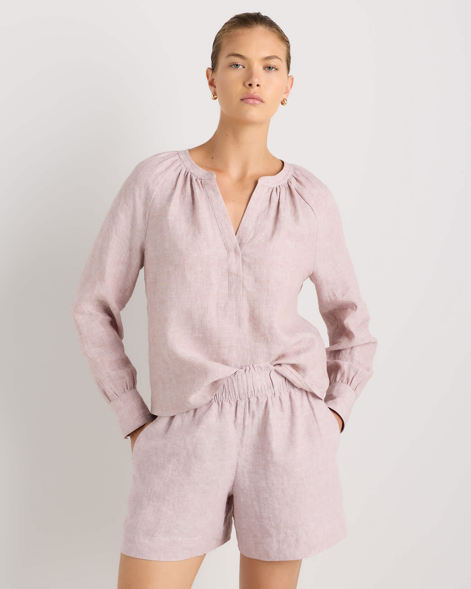 Vintage Pink Chambray 100% European Linen Peasant Top